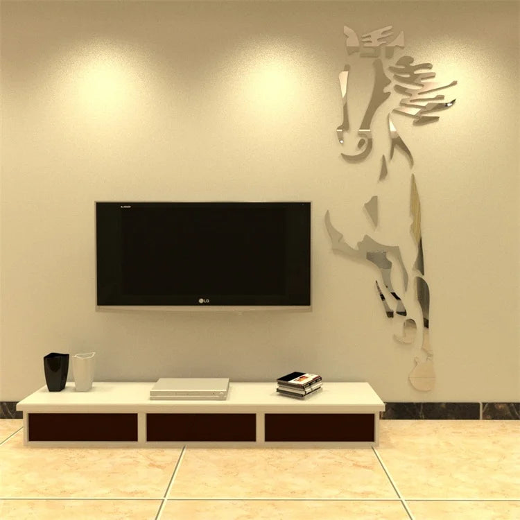 Horse Mirror Wall Stickers Livingroom TV Background Wall Art decor Home Decor 3D DIY Acrylic Self adhesive Wall stickers