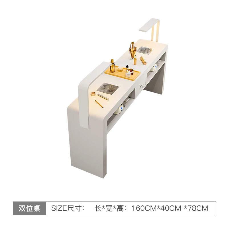 Marble Top Luxury Nail Table With Light Profesional Storage French Nail Desk Design Classic Mesa Manicura Saloon Furniture