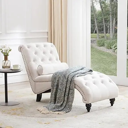 HUANZHUANG Button-Tufted Upholstered Chaise Lounge With Pillow