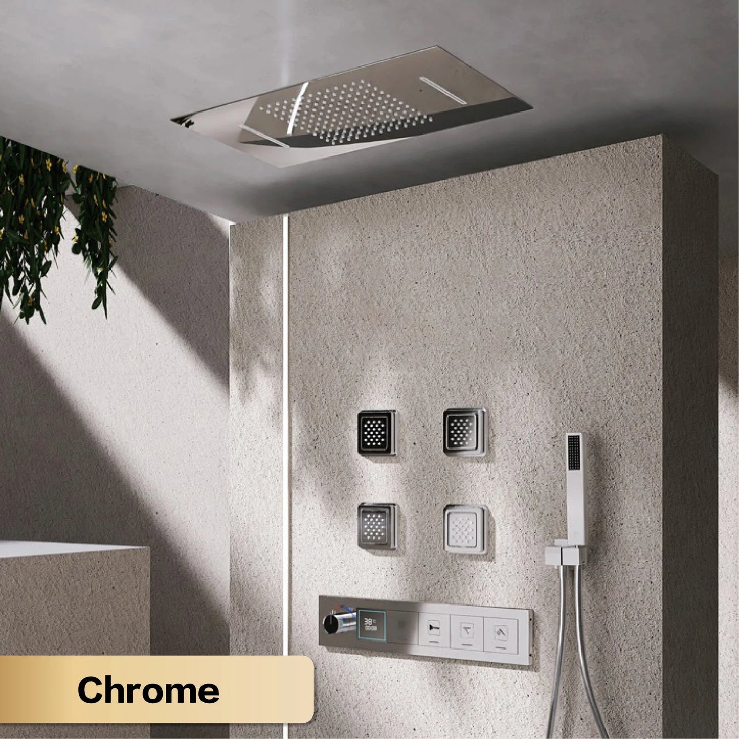 Gun gray brass ceiling constant temperature shower system embedded design LED digital display cold and hot water bathroom mixer
