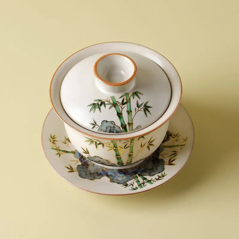 Gaiwan Tea Set 1 Gaiwan, 2 Cups, Hand-painted Ceramic, High-end Kung Fu Tea Set, Ru Kiln Teaware