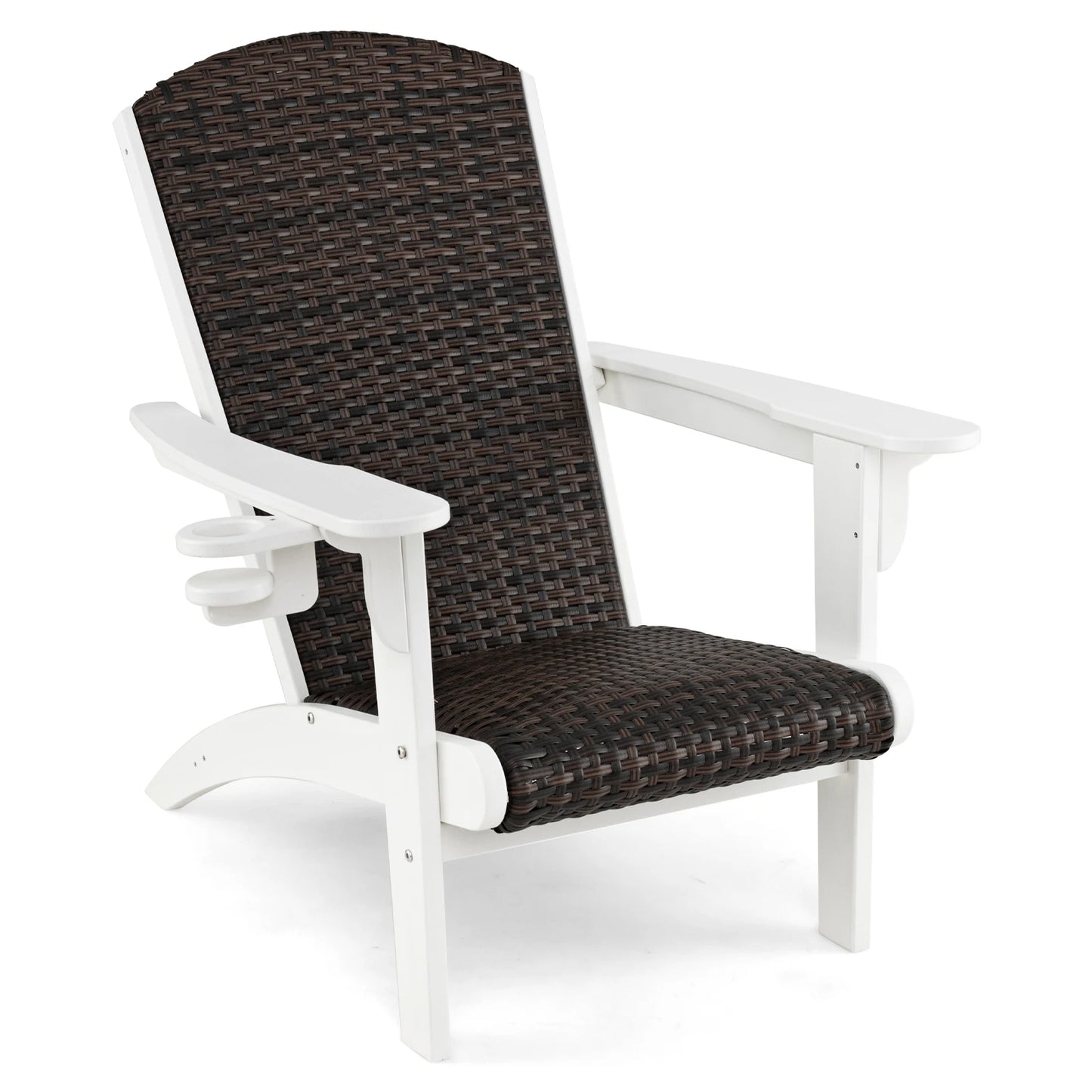 Patio Adirondack Chair w/ Rattan Padded Seat Wide Armrests & Hidden Cupholder