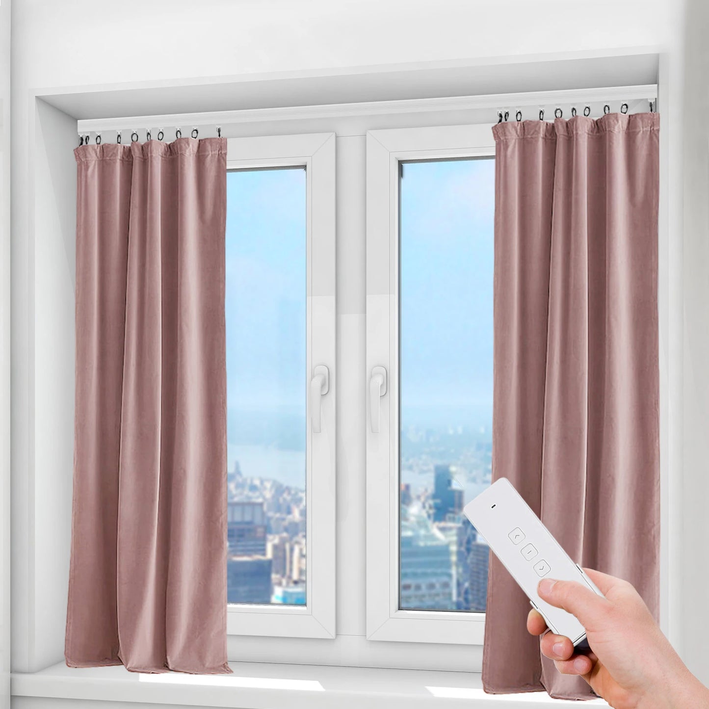 Motorized Curtain Rail W/ Remote & App Control , Smart Electric Curtain Track Compatible W/ Alexa Google Home