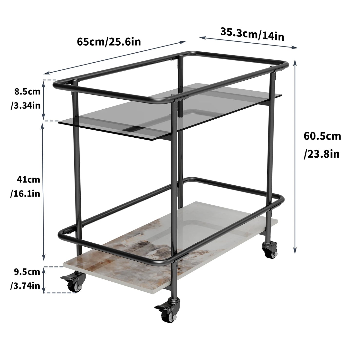 Wisfor Rolling Bar Cart Two Tier Luxury Modern Serving Cart