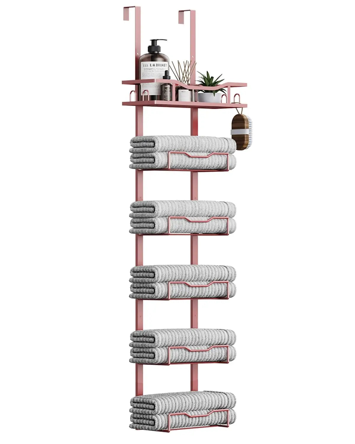 Hanging Towel Racks For Bathroom No Drill - 6-Tier Over The Door Bath Towel Storage Organizer For Small Bathrooms - Tiered Back