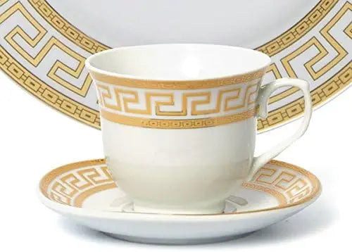 LIEI Vintage Gold Dinnerware Set With Greek Key Pattern