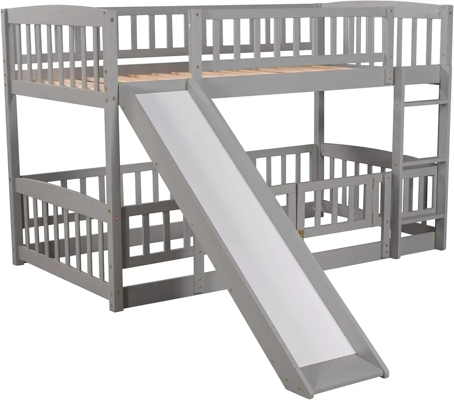 XMSJ Low Bunk Bed With Slide Twin Over Twin