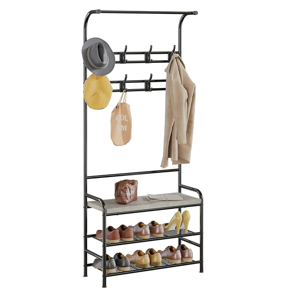 Three In One Hall Tree With Shoe Rack And Coat Hooks