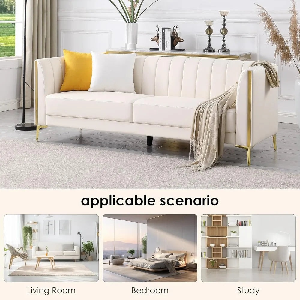 RBXC Modern Sofa With Gold Metal Legs And Throw Pillows