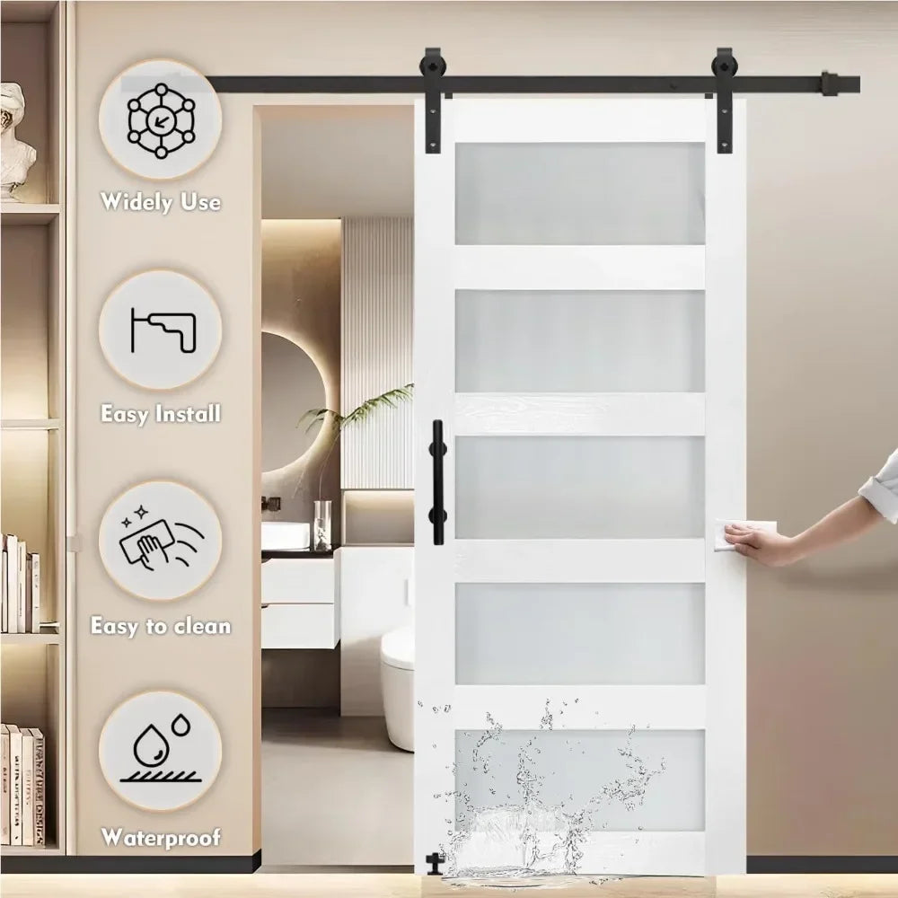 Hot sales36x84 Inch Frosted Glass Sliding Barn Door with Hardware Kit, Waterproof PVC Surface, Easy DIY Assembly