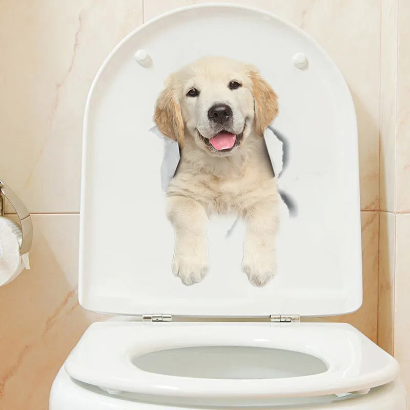 Dog Toilet Stickers Diy Wc Washroom Home Decoration Cute Kitten Puppy Pet Animals Wall Art Decals