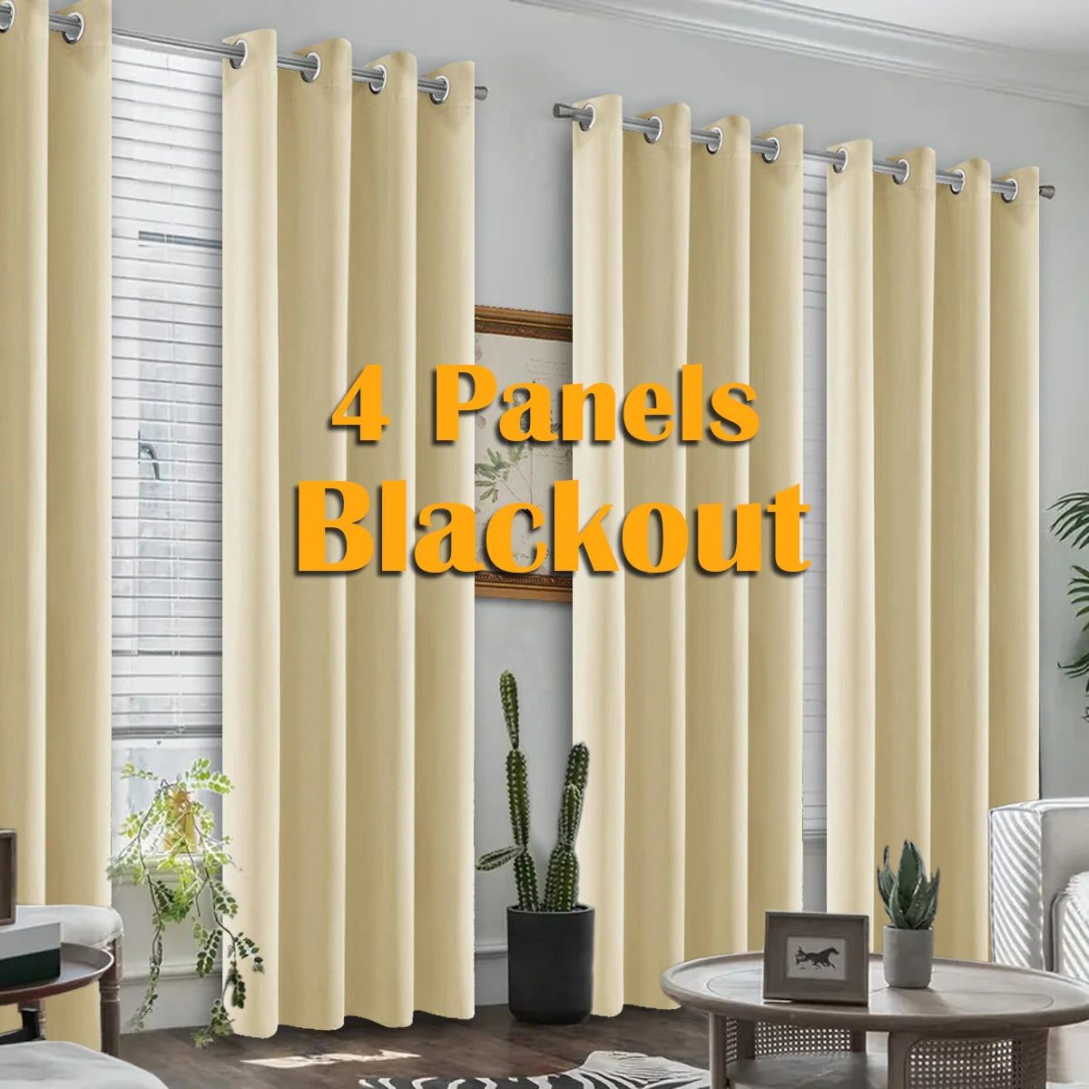 4Pcs Blackout Curtains Heat Insulated Grommet Living Room