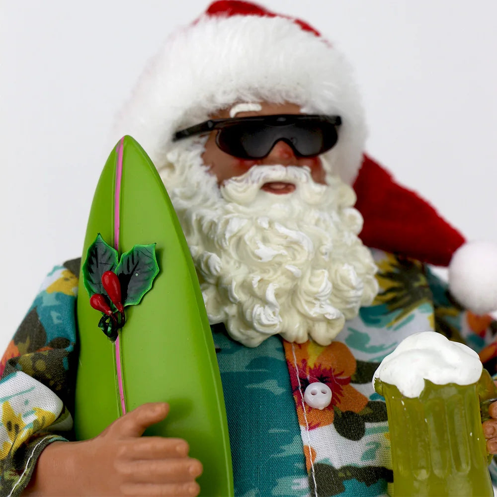 Santa Claus Figurine Decked in a Cheerful Hawaiian Shirtand Wearing His Flip-flops Christmas Decorations