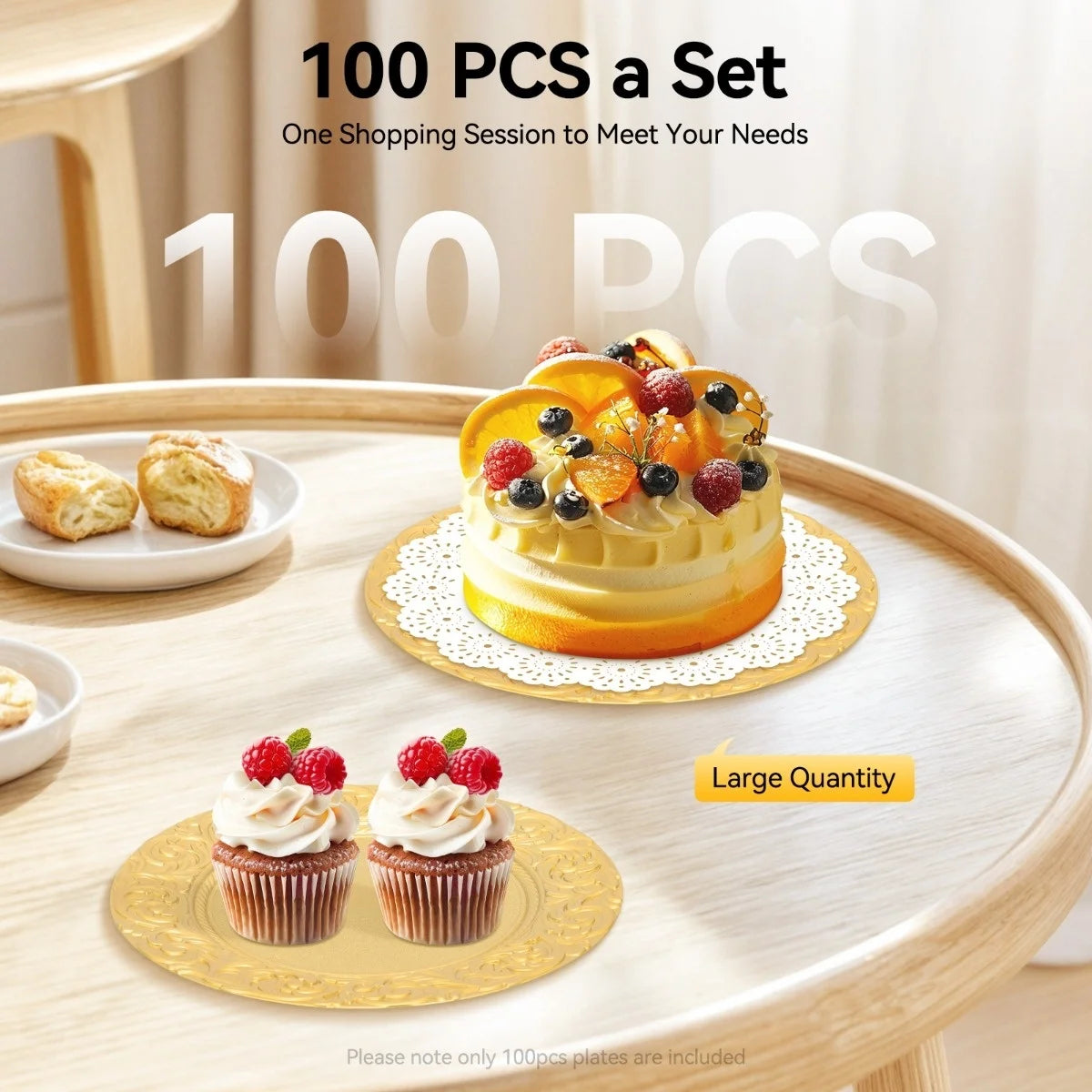 100 Pieces PP Round Charger Plates Set - RReusable Serving Plates Wedding Decorative Chargers Patterned Snack Trays Embosse