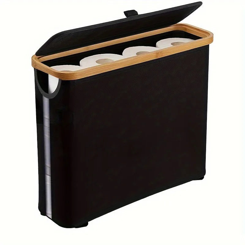 Toilet Paper Storage Basket With Transparent Window Lid Bathroom Organizer