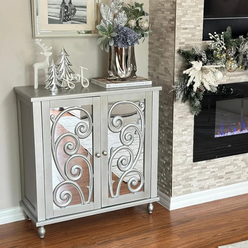 Accent Cabinet with Mirror Doors, Storage Cabinet for Corner, Entryway, Living Room