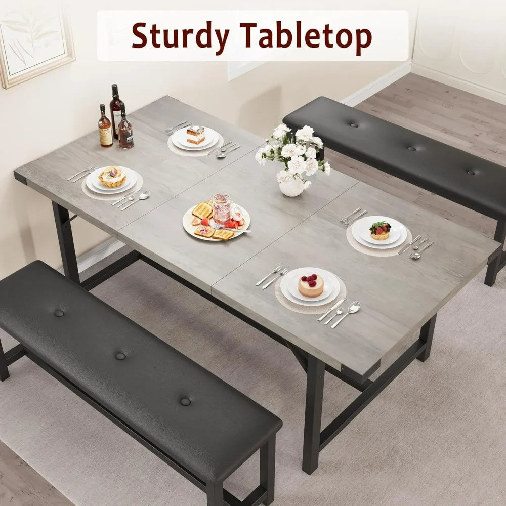 XMSJ Ideal House Expandable Dining Table Set With Benches
