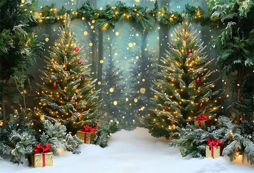 Mehofond Photography Backdrop Green Wall Christmas Trees For Kids Family Holiday Party Window Grunge Background Photo Studio