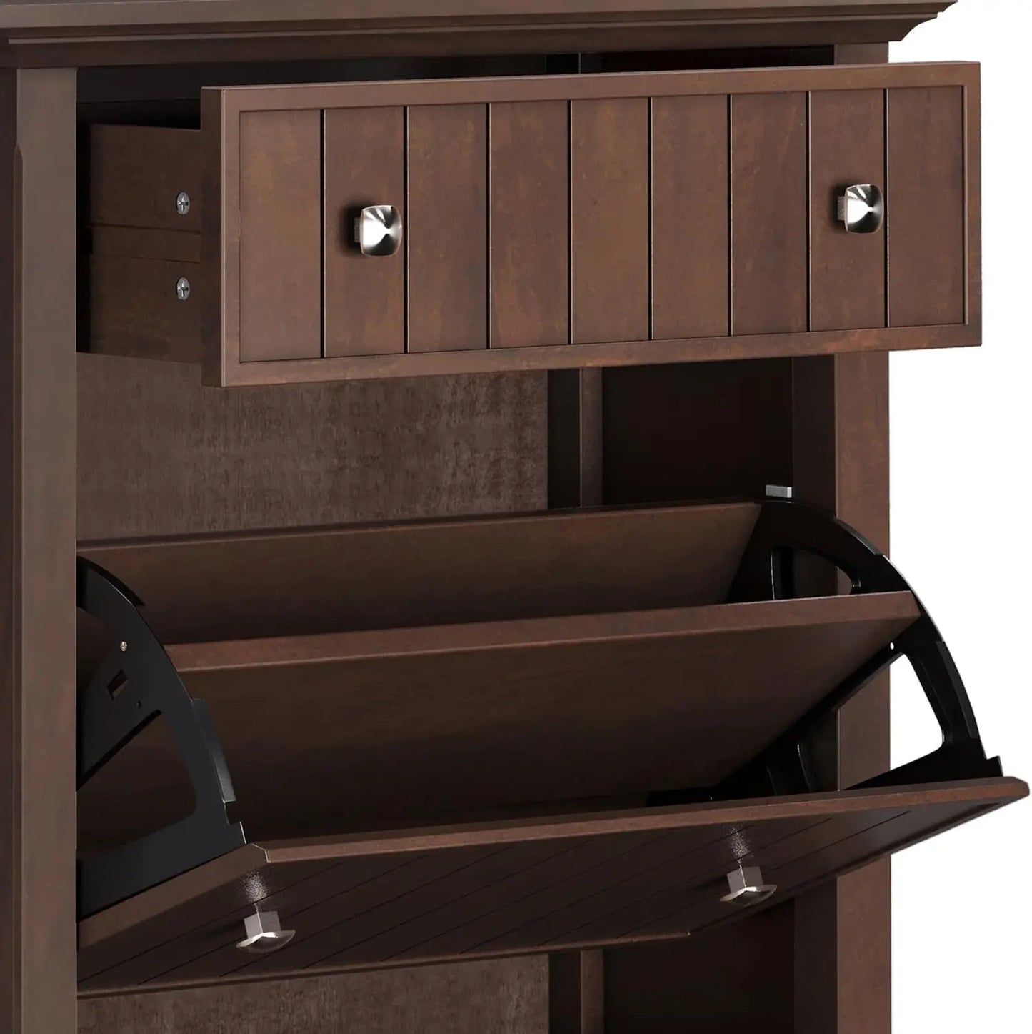 SimpliHome Acadian Solid Wood 32 Inch Entryway Shoe Cabinet