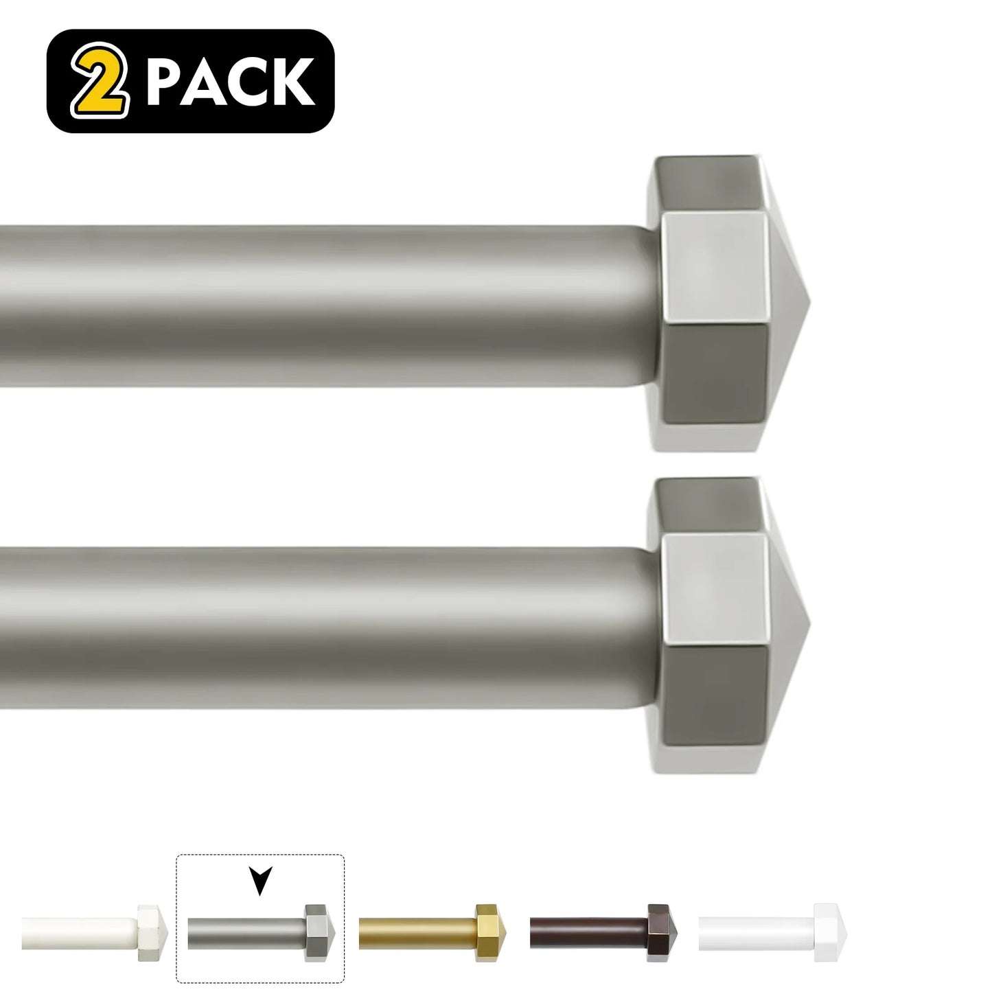 Two Pack Five Eighth Telescopic Curtain Rod Set Finials