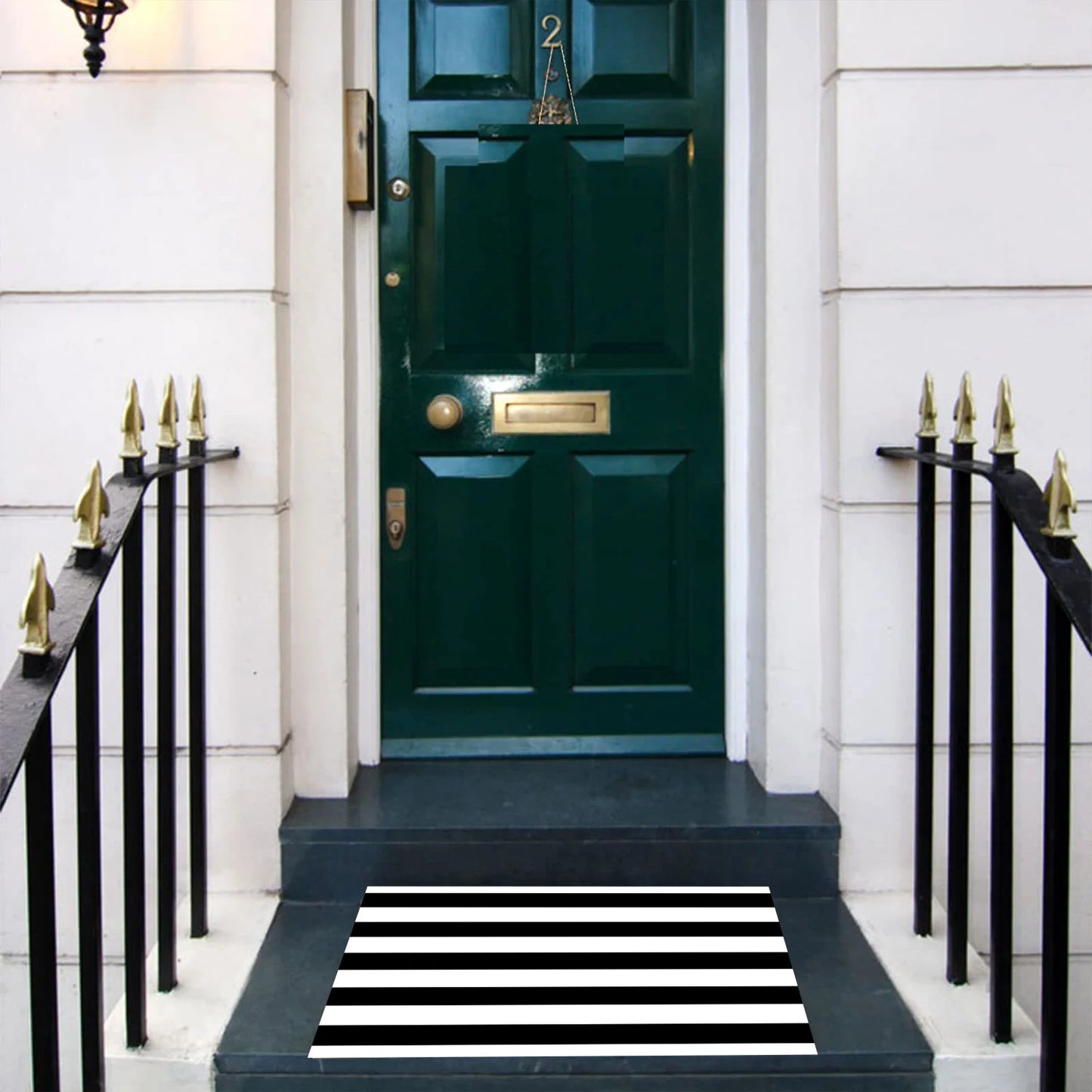 Black and White Area Rug Rubber Backing Striped Front Door Rug Outdoor Doormats Indoor Floor Mat for Kitchen Entryway Patio