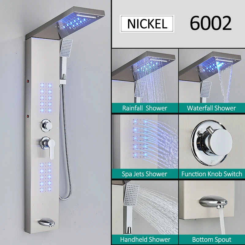 Quyanre LED Shower Panel Tower System Rainfall Massage