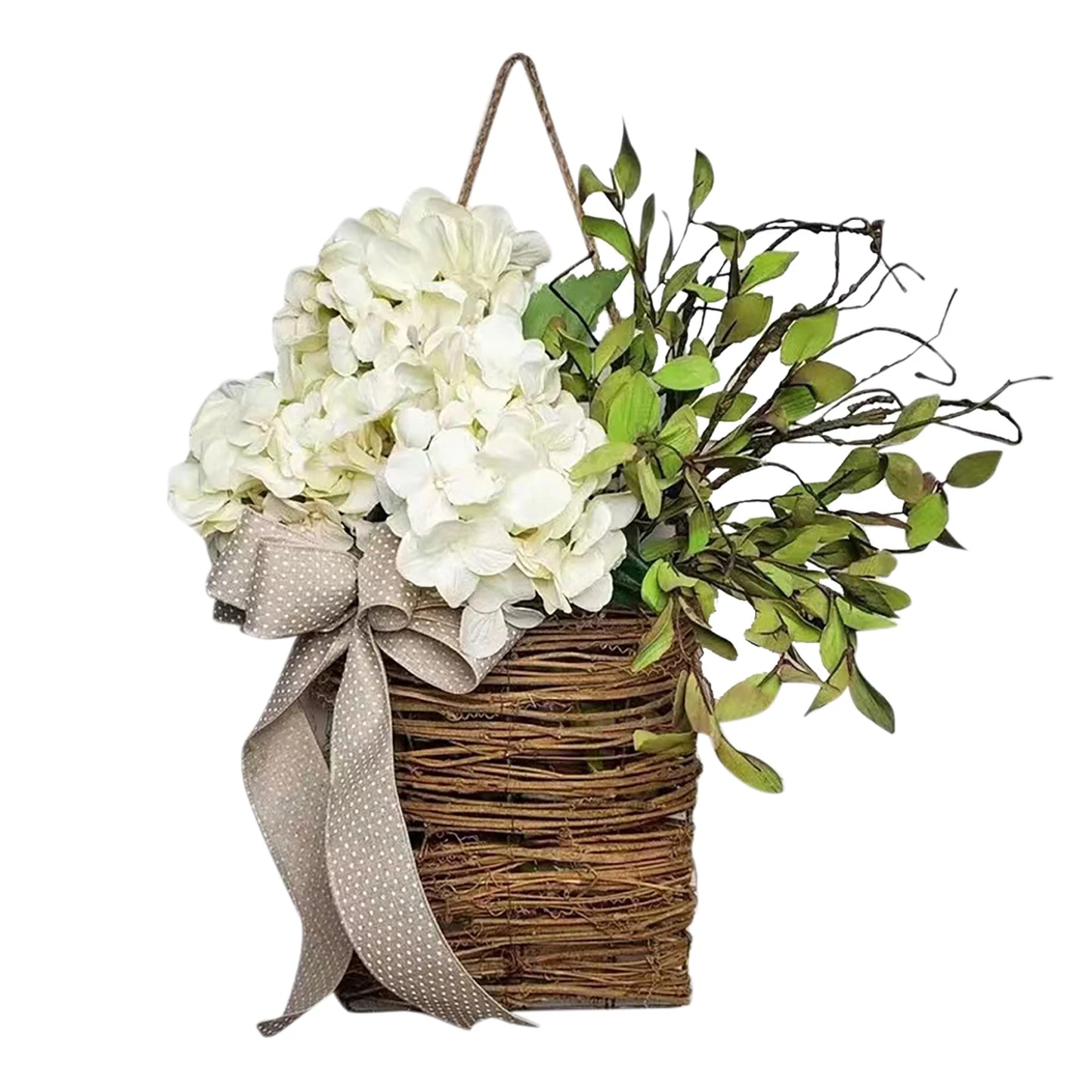 Shunmaii Artificial Flower Wreath With Rattan Basket Pendant Door Decor
