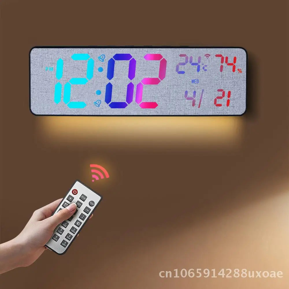 Summer Time Digital Wall Clock Bluetooth Smart Light-Sensing Snooze Alarm with Automatic Time Setting LED Display Thermometer