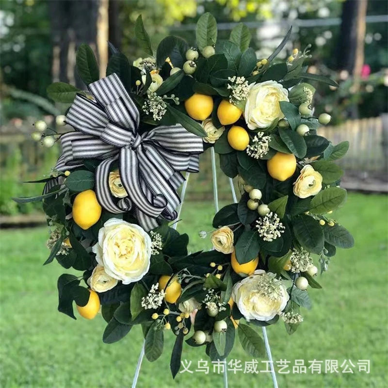 Lemon Wreath Summer Artificial Preserved Flower Door Hanger Wall Decor Garlands For Home Porch Wedding Party Factory Direct