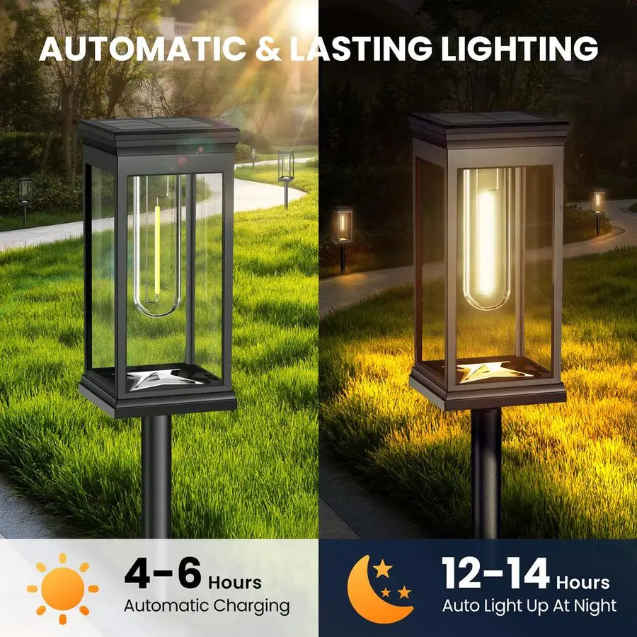 Pathway Lights Outdoor 8 Pack, IP65 Waterproof Warm White LED, Auto On Off, Solar Powered Modern Square Design Landscape Lightin