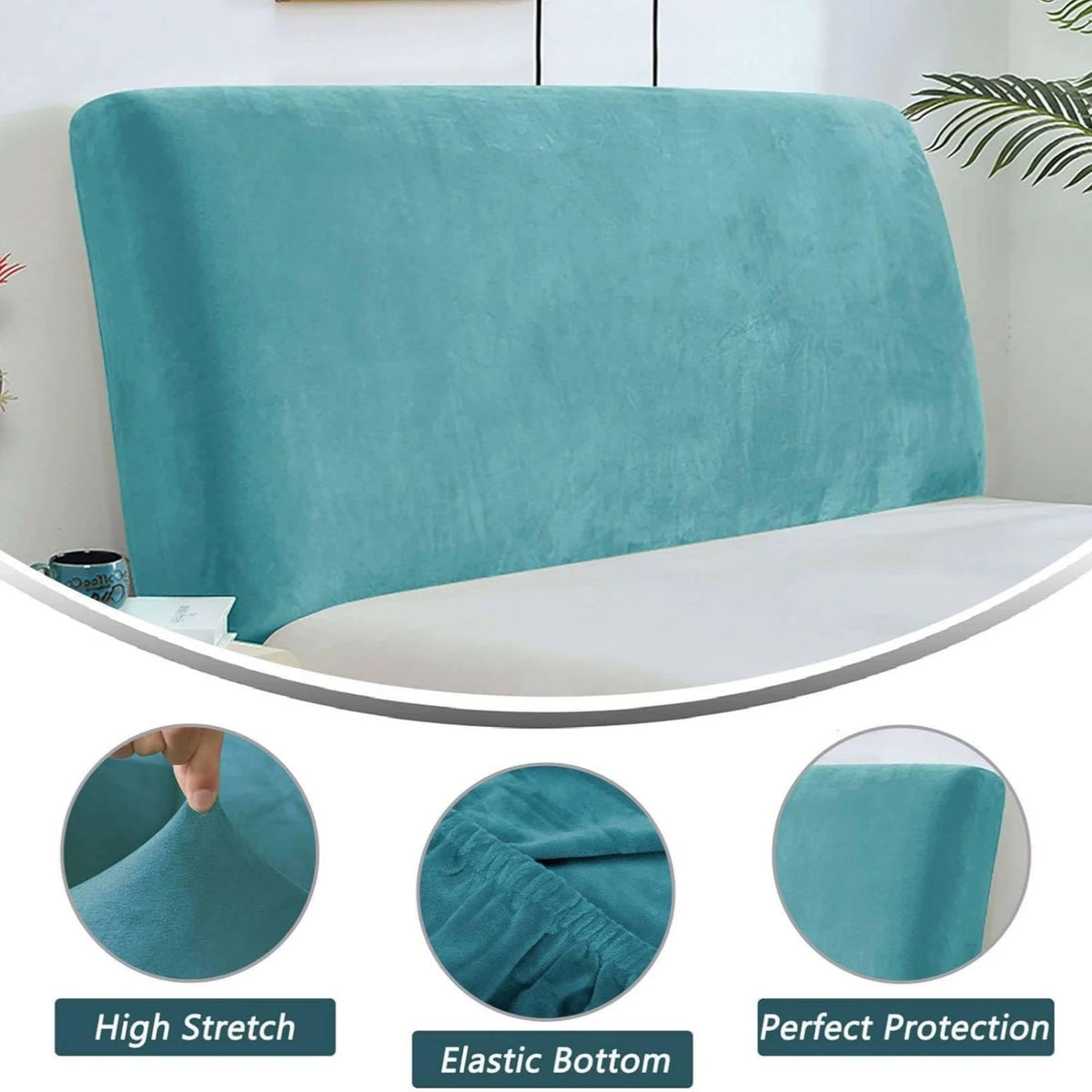 Velvet Bed Headboard Cover All-Inclusive Design Solid Color Elastic Protection Headboard Protection Cover for Single Double King