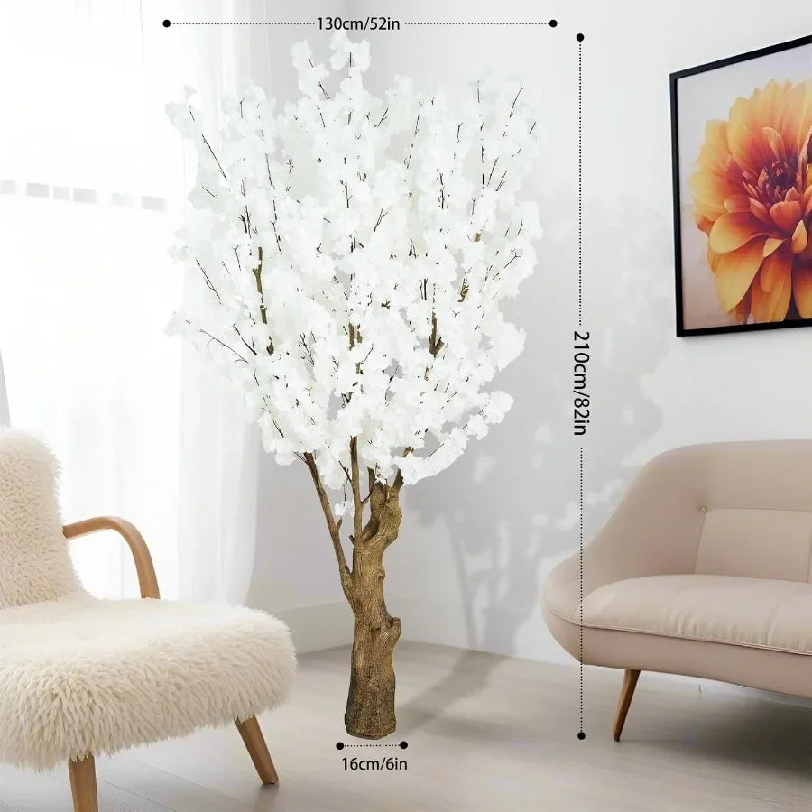 7FT Artificial Cherry Blossom Tree with White Faux Flowers for Indoor and Outdoor Home Decor Office Decoration Wedding Party Am