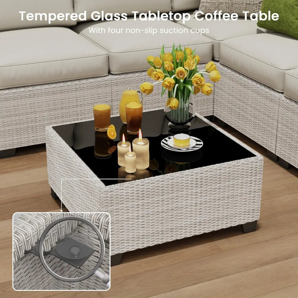 8 Piece Outdoor Patio Furniture Set, Outdoor Sectional Furniture, Rattan & Wicker Modern Modular Conversation Set Sofa Couch W/W
