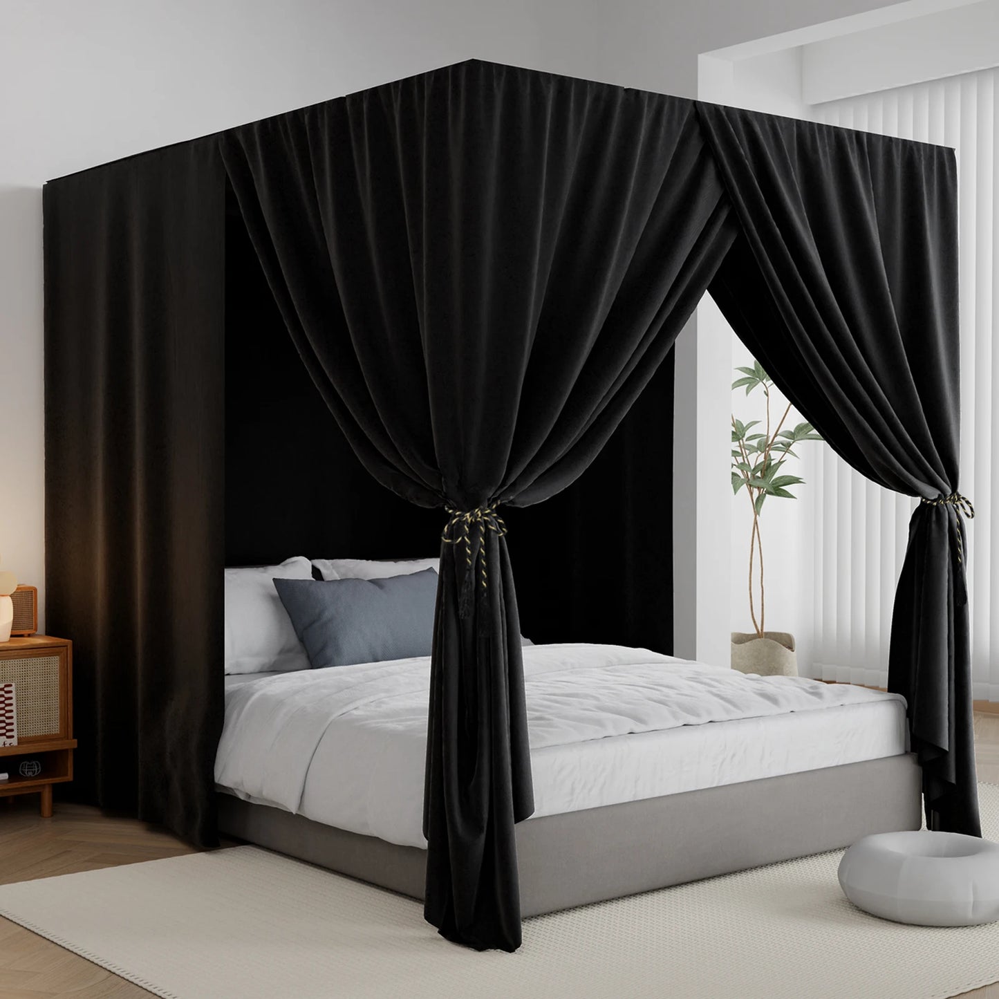 Pink/Black king Four Corner Post Bed Canopy Bed Curtains Sheer Canopy for Adults Bedroom Decoration Lightproof Windproof Twin