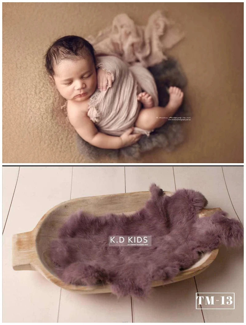 Newborn Photography Props Natural Rabbit Fur Rug Baby Photo Blankets Studio Infant Posing Basket Filled Background Accessories