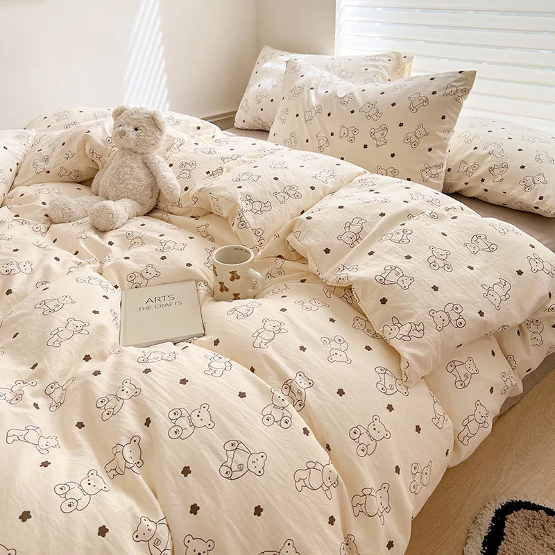 Ins Simple Flower Bed LinenTwin Full Queen King Size Bed Sheets Set Adults Kids Floral Bed Comforter Sets Bed Duvets Kawaii