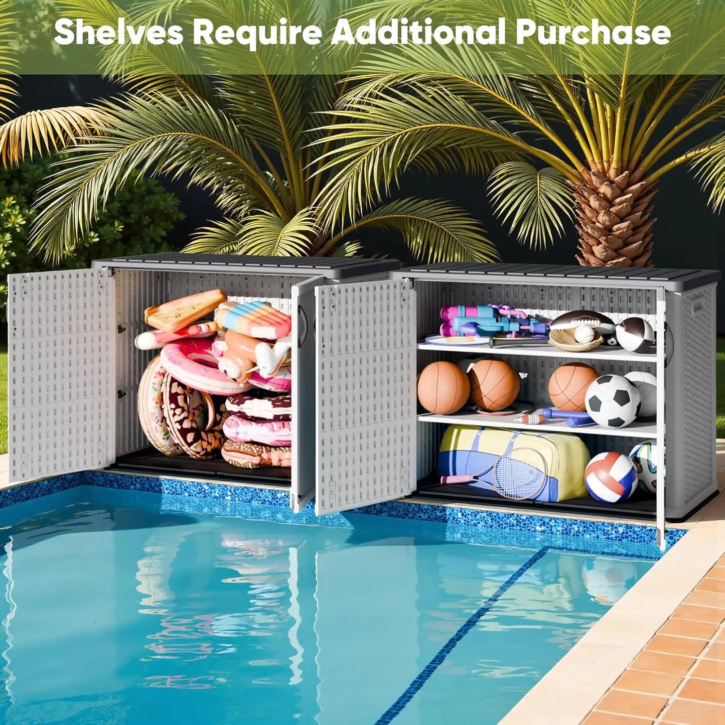 Outdoor Storage Cabinet 26 Cu Ft with Lockable Doors Waterproof Patio Tools Storage Box Horizontal Shed Customized