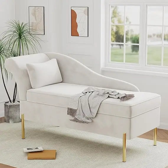 Velvet Chaise Lounge with Storage Function, Modern Upholstered Tufted Chaise Lounge, Indoor Sofa/recliner