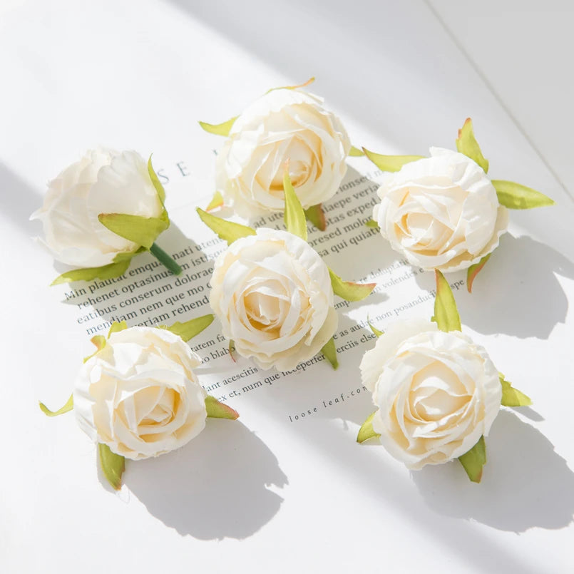 Cheap Silk Tea Buds Roses Head Wedding Decorative Wreaths Christmas Decorations for Home Diy Gift Fake Plants Artificial Flowers