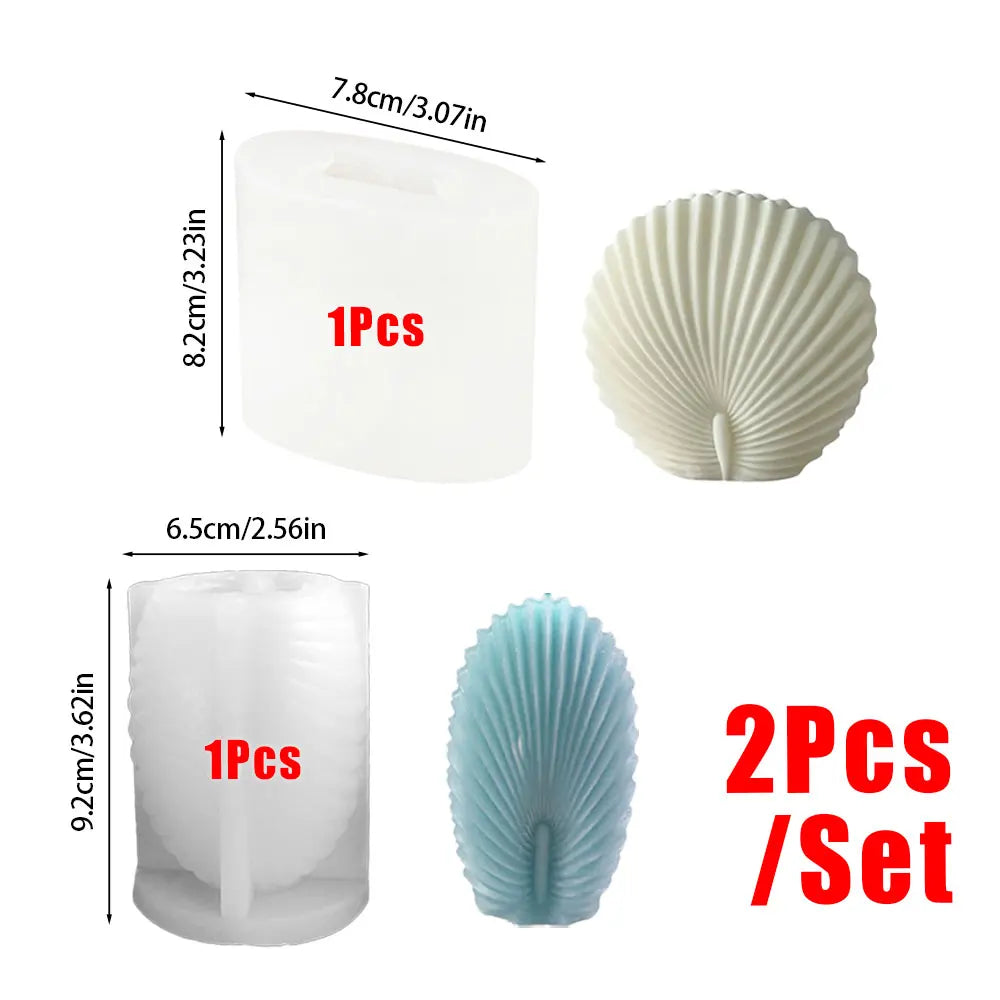 1-2Pcs/set 3D Sea Shell Candle Silicone Mold Relief Stripe Clam Shell Mould for Gypsum DIY Ellipse Ceramics Gifts Home Art Decor
