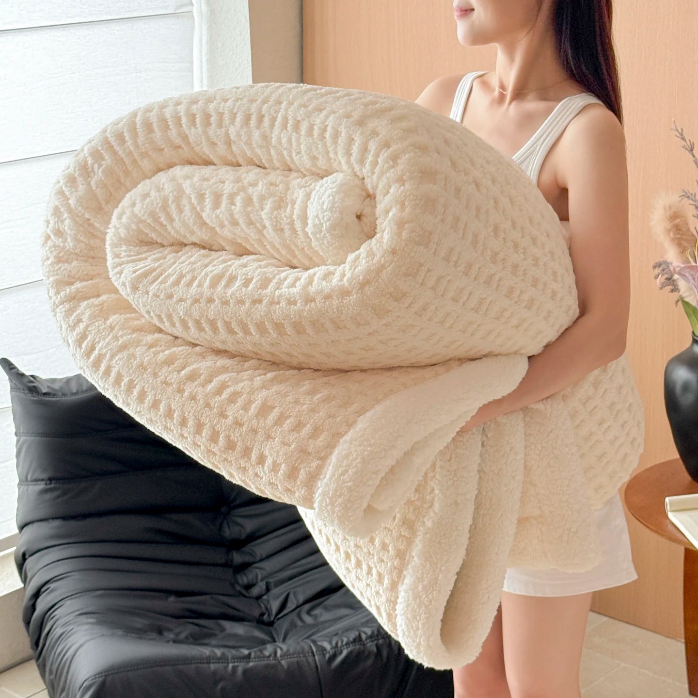 Spring Autumn Thick Warm Fleece Blanket Double Layer Artificial Lambswool Throws Blankets for Sofa or Bed Queen Double Comforter