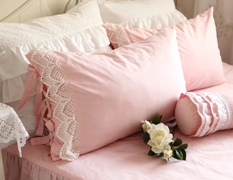 Julliette Dream Princess Ruffle Lace Pillow Case Pure Cotton Bedding