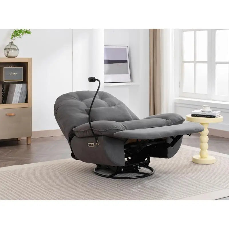Power Recliner Swivel Glider with USB Charger and Bluetooth Music Player for Gaming, Working, and Leisure - Grey