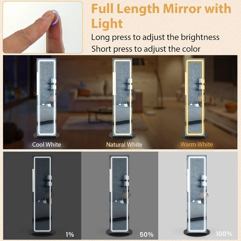 360 Degree Swivel Jewelry Cabinet Armoire With Mirror