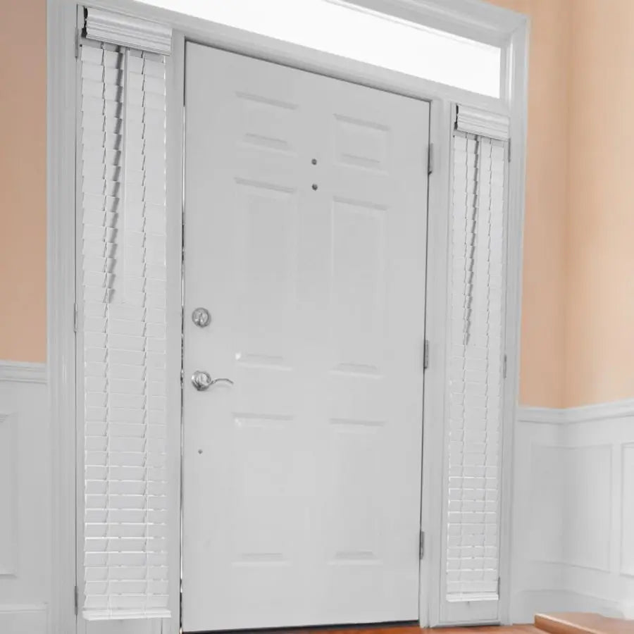 Pack 2 in Cordless Sidelight Blinds 8.5 x 72 in Horizontal White Faux Wood Front Door Window Blind Plantation Adjustable Tilt Wa