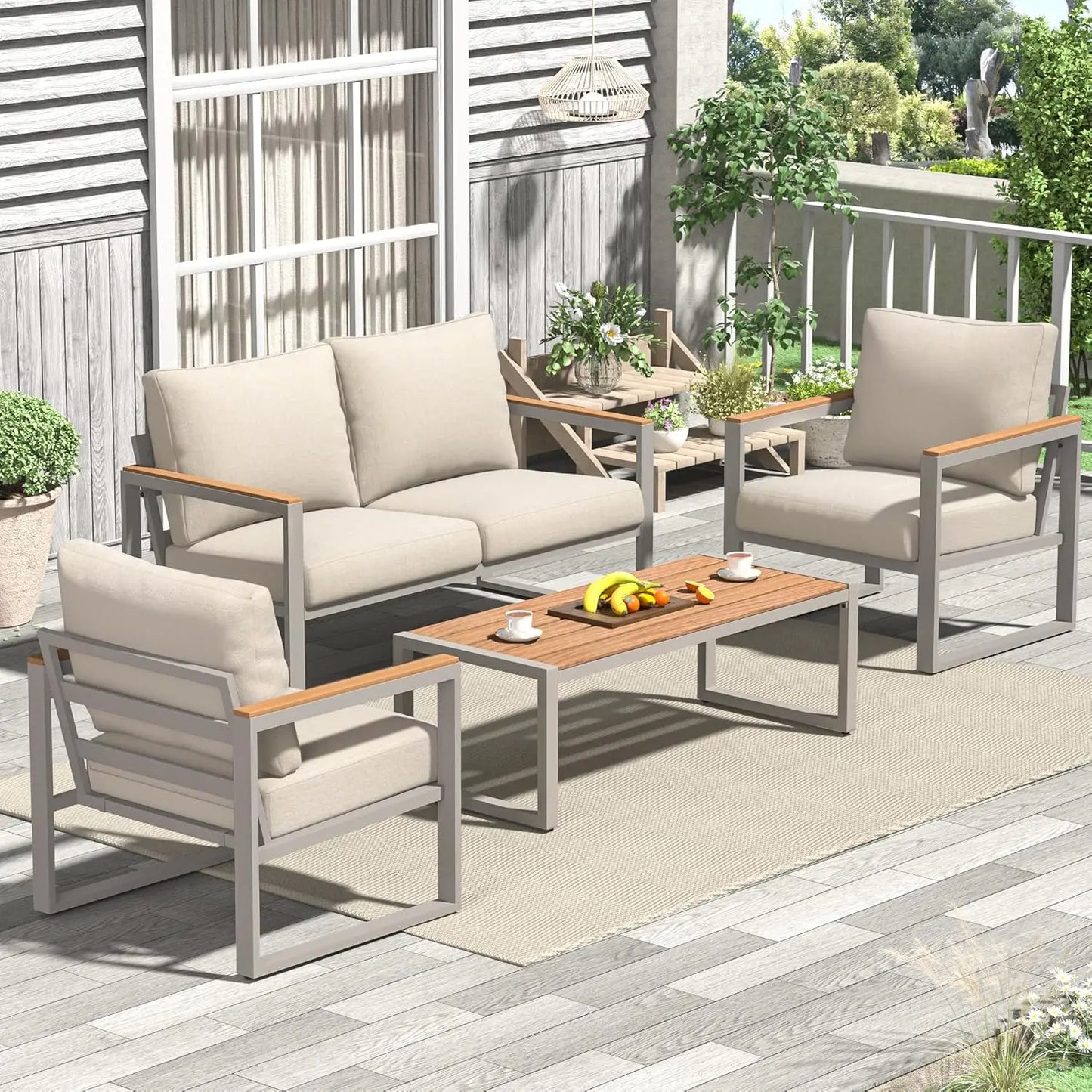 Huanzhuang Outdoor Patio Furniture Set 4 Piece Metal