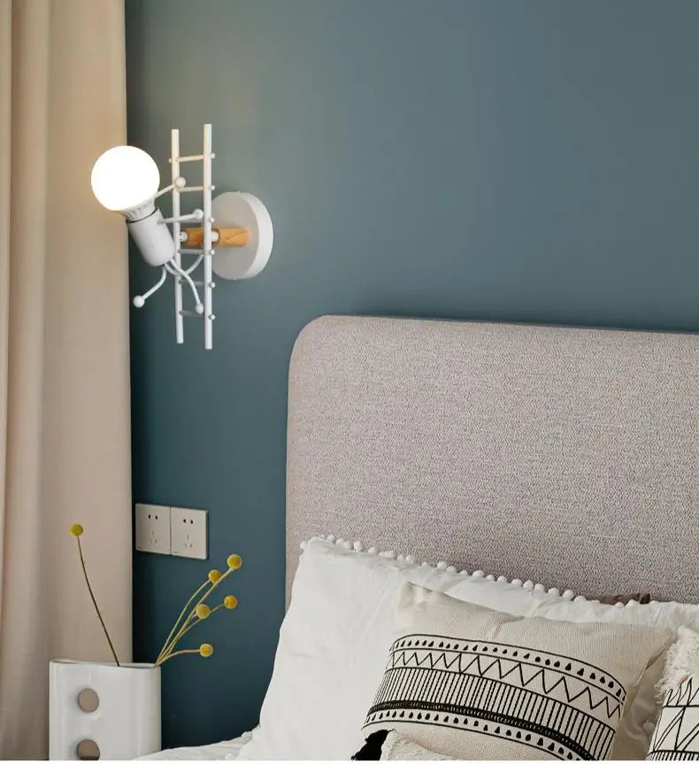 Humanoid Creative Wall Light Indoor Wall Lamp E27 LED Modern Wall Sconce Light Art Decor Iron for Bedroom Children Room Kitchen