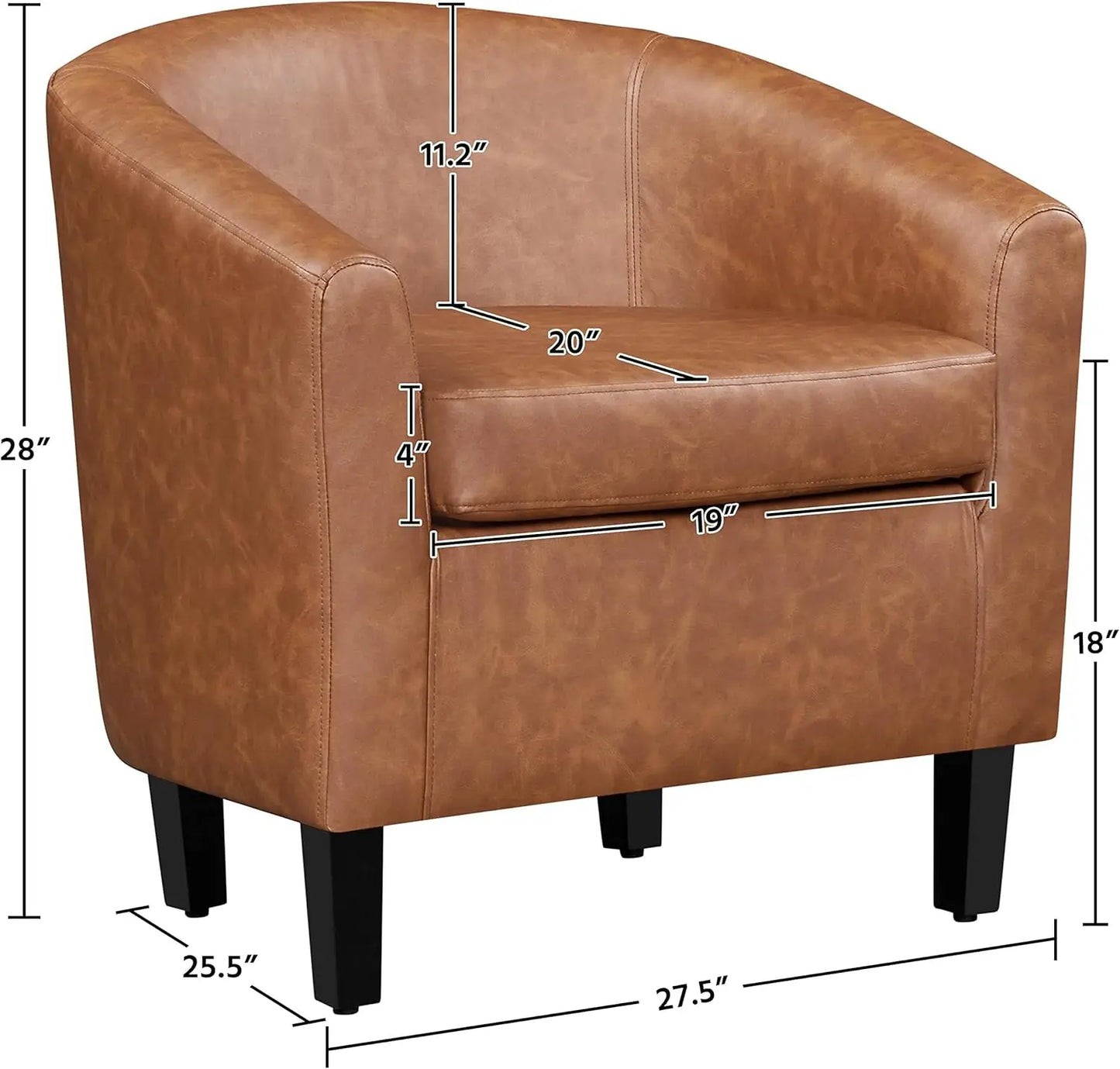 Accent Faux Leather Barrel Chairs Set of 2 for Living Room