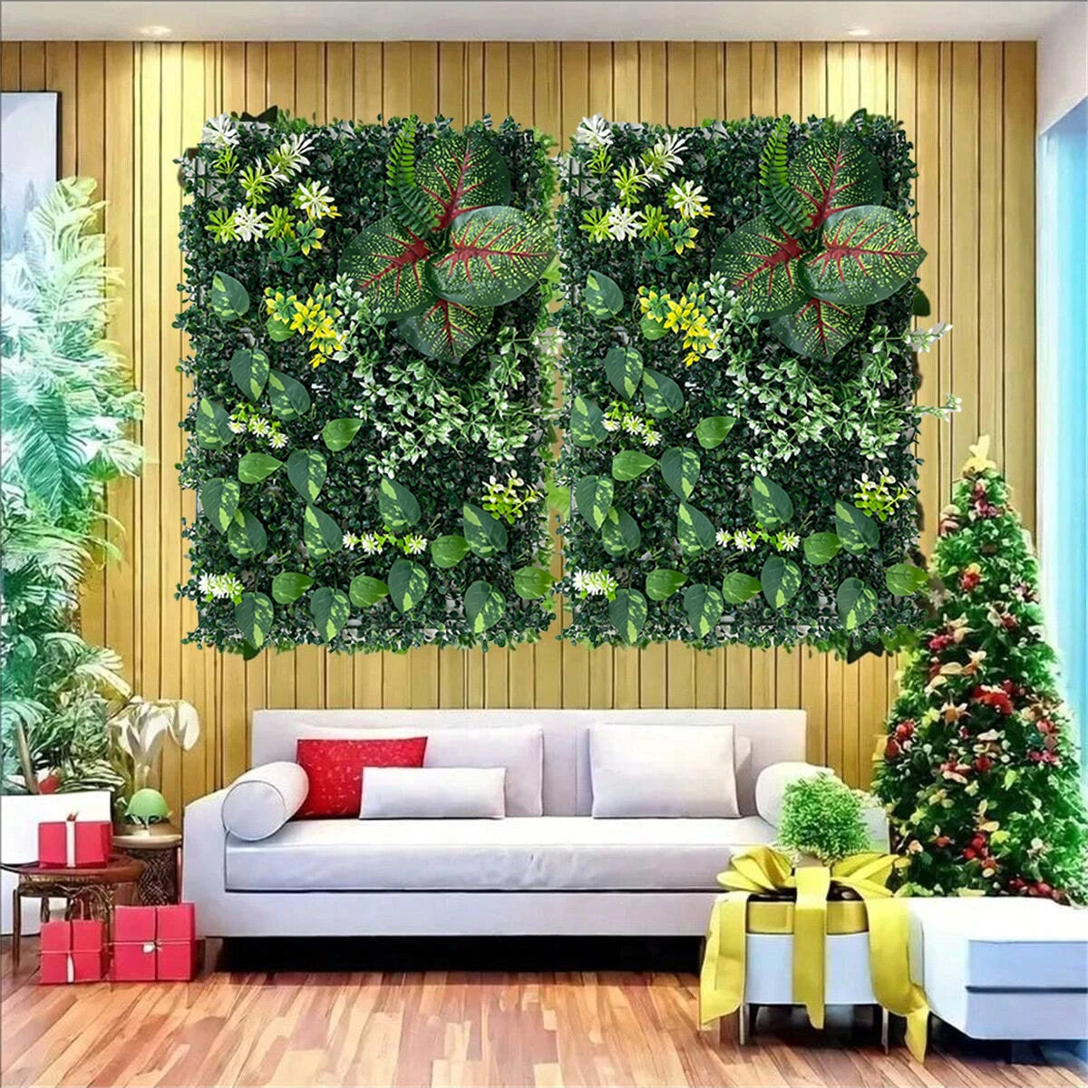 UV-Resistant Artificial Plant Wall Decor Plastic Faux Greenery Backdrop