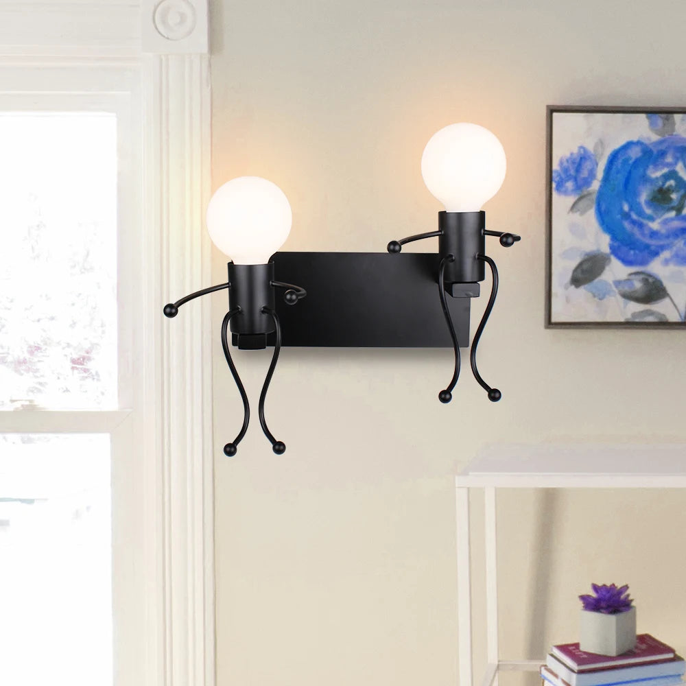 Humanoid Creative Wall Light Indoor Wall Lamp E27 LED Modern Wall Sconce Light Art Decor Iron for Bedroom Children Room Kitchen